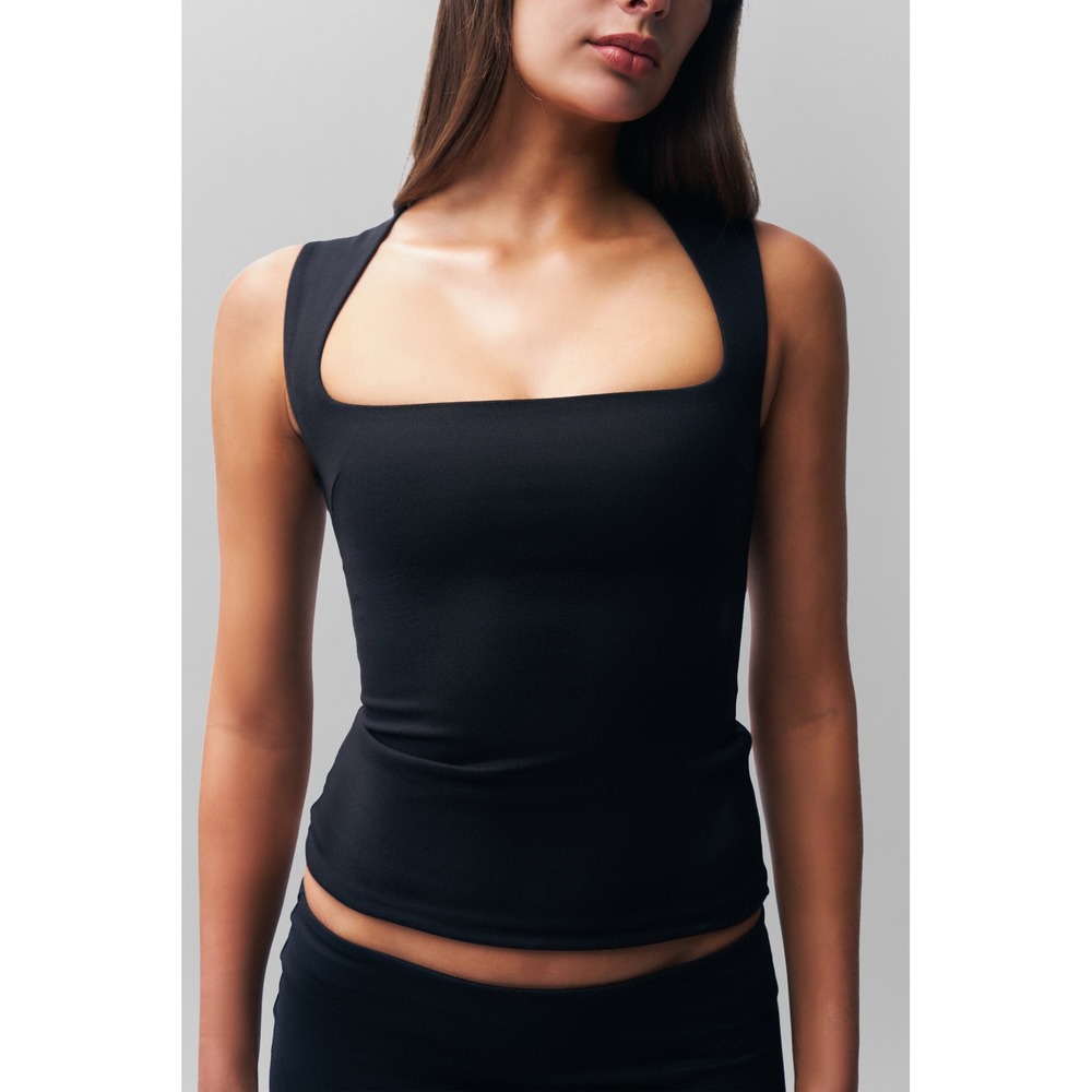 Danielle Guizio NY Celestial Top Black Full Length Square Neck Tank L NWT